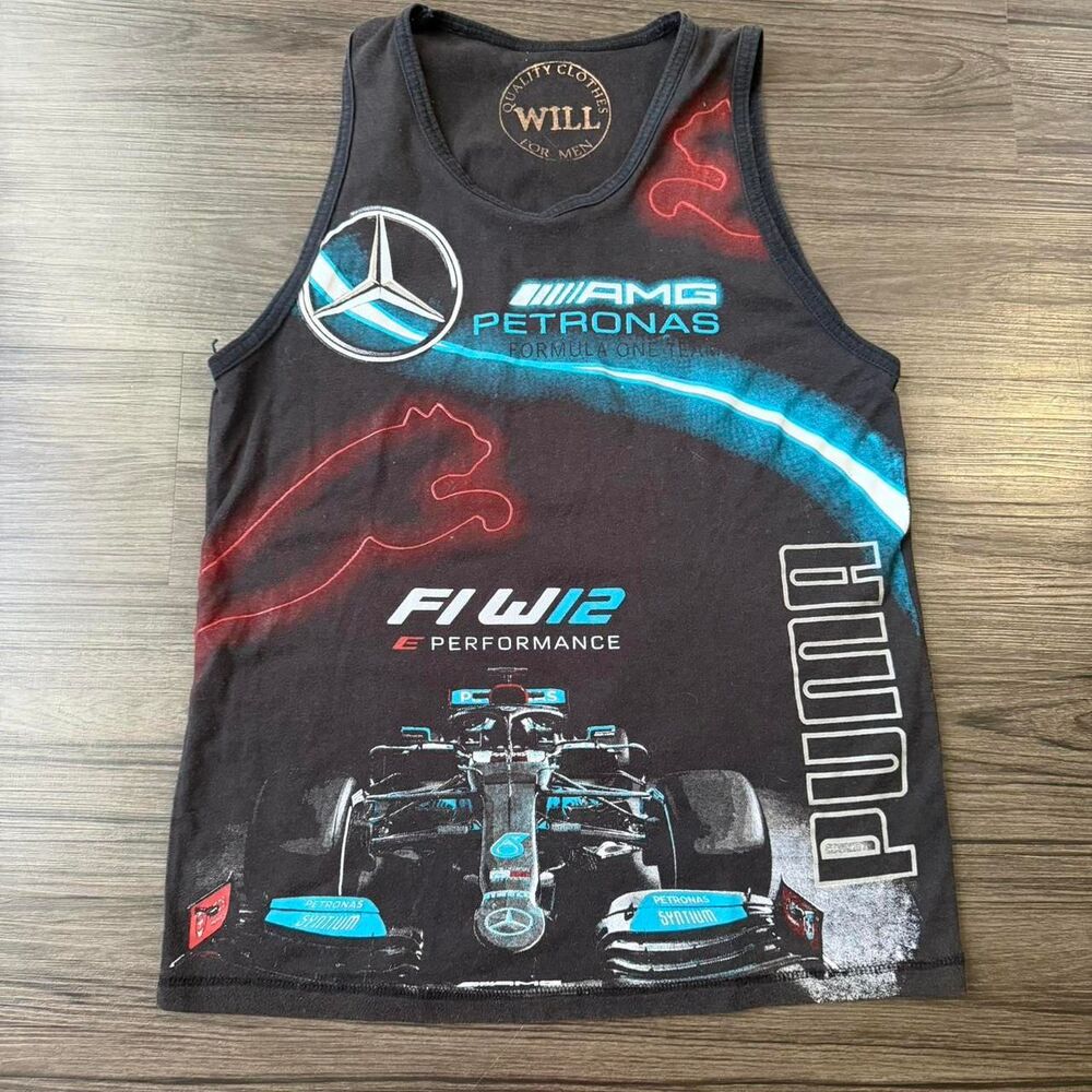 Sick Y2K Puma F1 Racing AOP tank top Big Print Summer Size Medium Cotton